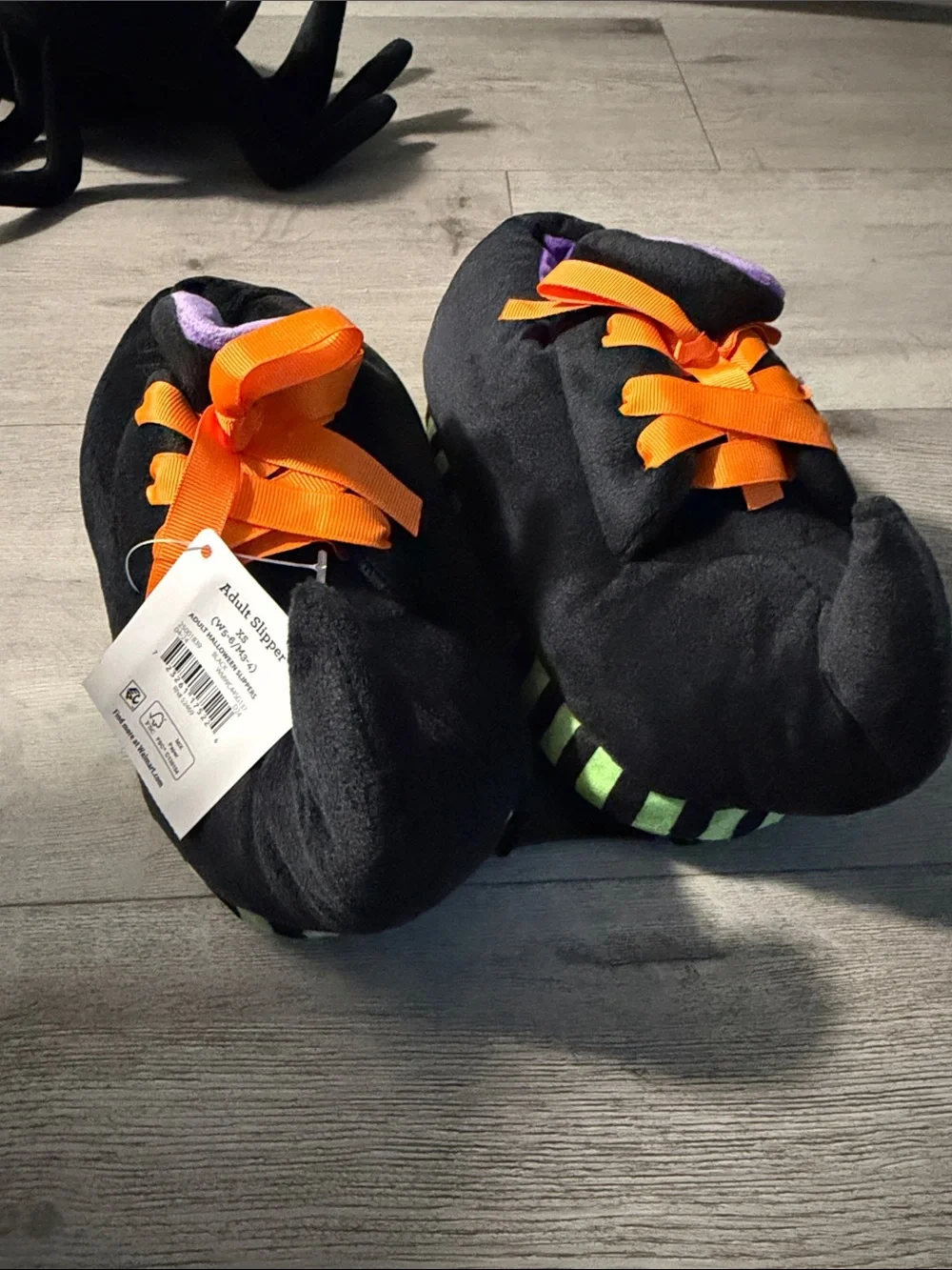Adult Black & Purple Witch Slippers with Orange Laces